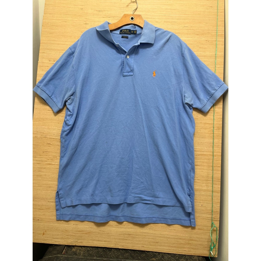 Polo Ralph Lauren Mens XL Classic Fit Blue Pique Polo Shirt Orange Pony Logo